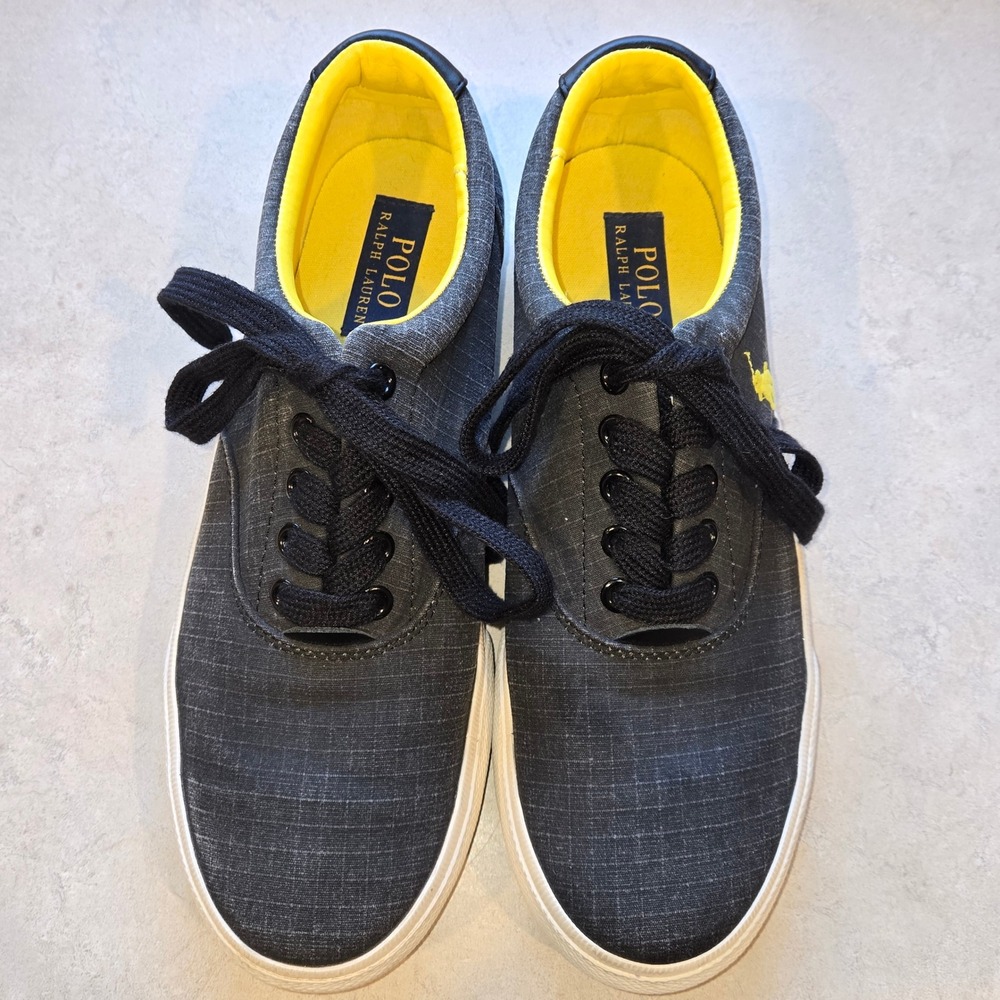 Polo Ralph Lauren Vaughn Matte Ripstop Sneakers Grey Yellow Pony 8D 0200001087